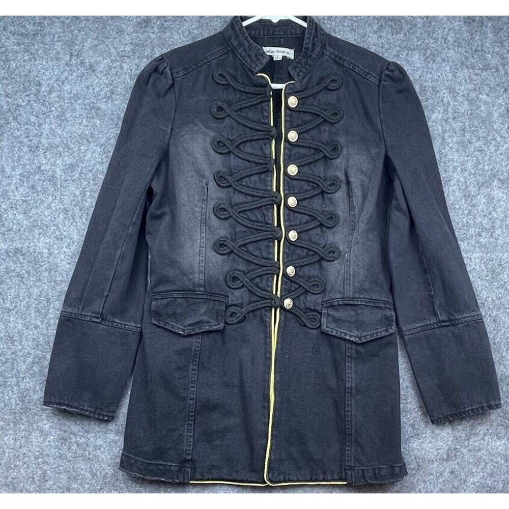 Indigo Thread Co Jacket Small Black Denim Gold Buttons Goth Dark Military - Picture 1 of 6
